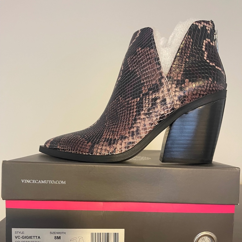 Vince Camuto Embossed Black  Snake Print Western BOOTIE   NIB 8
